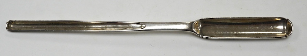 A George II silver marrow scoop, by Edward Jennings, London, 1730, 21.6cm, 50 grams. Condition - fair